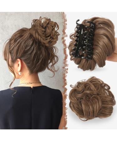 FESHFEN Claw Clip Messy Bun Hair Piece Hair Buns Light Brown Curly Wavy Hairpieces for Updos Synthetic Hair Scrunchies Hair Bun Hair Pieces for Women 1PCS - Buy Online on GoSupps.com