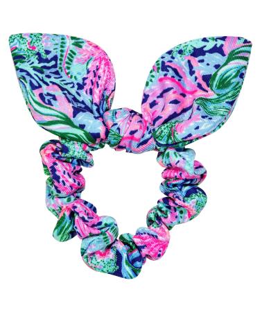 Lilly Pulitzer Blue/Pink/Green Women's Hair Tie Scrunchie with Bow Detail  Bringing Mermaid Back