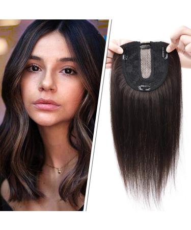 18inch Hair Topper for Thinning Hair Women Clip in Real Remy Human Hair Extensions Top Piece (#02 Dark Brown)