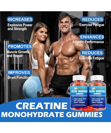 Buy Creatine Monohydrate Gummies 5g - 7100mg BCAA & Alpha GPC Strawberry Flavor 180 Count - Muscle Growth Chews for Men & Women - Pack of 2 - Buy Online on GoSupps.com