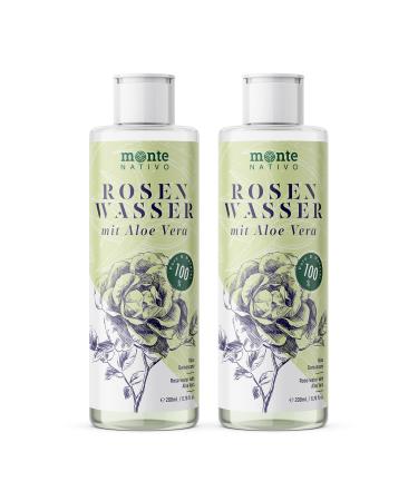 Rose water with aloe vera monte nativo 2x200ml (400ml) |Natural cosmetics for facial cleaning and facial care |Face water |Face tone |Rose Water |Anti pimple |Skin care |Skin Care Rosenwasser with Aloe Vera 200 ml (2 -person pack) - Buy Online on GoSupps.com
