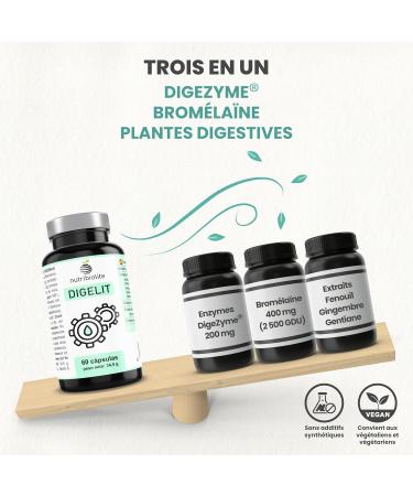 Digestive Natural - Difficult Digestion Gas and Abdominal Bloating - Vegan Digestive Enzymes - Digezyme Bromelain and Extracts of Fennel Ginger and Gentian No Additives - DIGELIT - Buy Online on GoSupps.com