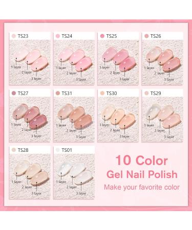 Shining She Jelly Gel Nail Polish Kit - 10 Color UV/LED Soak-Off Gel Set for Salon and Home Nail Art - 8ML - Buy Online on GoSupps.com