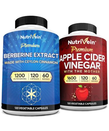 Nutrivein Premium Apple Cider Vinegar Capsules & Berberine Supplement Bundle: High-Absorption Berberine & Apple Cider Vinegar Supplements Bundle for Digestion, Detox, & Whole-Body Balance