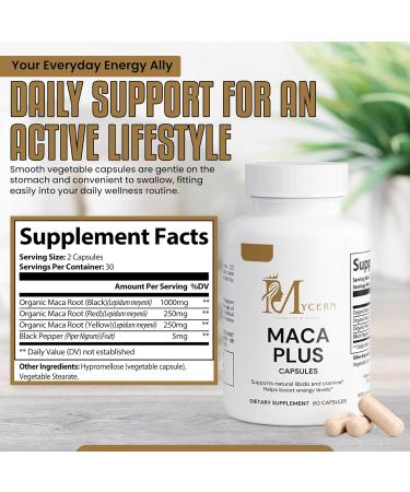 Maca Plus Capsules with Red, Black & Yellow Maca 1500mg High Potency Root Blend 60 Caps Supports Active Lifestyle Made in USA - Buy Online on GoSupps.com