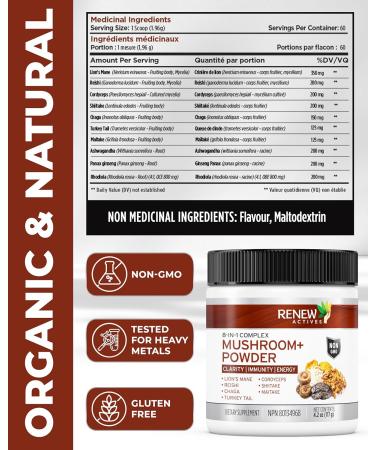 Renew ActivRenew Actives Mushroom Plus - Adaptogen & Antioxidant Blend - Supports Energy Stress Relief & Immune Health - 2.2g Scoop 120 Servings - Buy Online on GoSupps.com