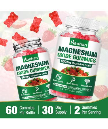 Magnesium Oxide Gummies 500mg - Strawberry Flavor Chewable Supplement for Adults & Kids with Nerve & Muscle Support - Vegan Non-GMO 60 Count - Buy Online on GoSupps.com