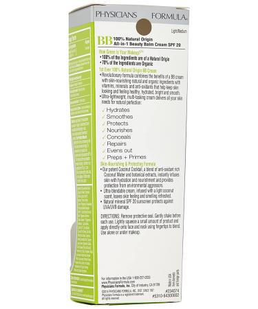 Physicians Formula Organic Wear 100% Natural Origin BB Cream - Light/Medium - 1.2 fl oz - Buy Online on GoSupps.com