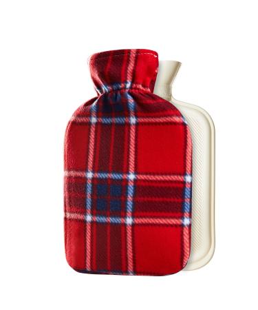 Hot Water Bottle 2 Litre With Fleece Cover Red Check