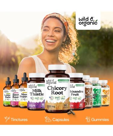 Wild & Organic Chicory Root Capsules - 1200 mg of Chicory Root Powder per Serving - Digestive & Gut Support - Inulin Fiber Prebiotic Supplement - Non-GMO Vegan Inulin Capsules - 90 Count 90 Count (Pack of 1) - Buy Online on GoSupps.com
