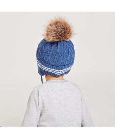 LANGZHEN Toddler Winter Hat | Earflap Knit Cap for Baby Boys Girls 2-4 Years | Blue-Pompon - Buy Online on GoSupps.com