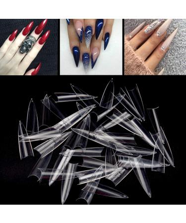 Noverlife 1200PCS C Curved Long Stiletto French False Nail Tips | 10 Sizes Half Cover Acrylic Claw Nails | Nail Art Fingernail Tips for Salon DIY | Clear & Natural - Buy Online on GoSupps.com
