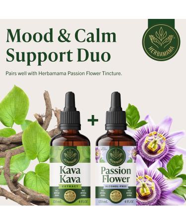 HERBAMAMA Kava Kava Tincture - Vegan Relaxation & Mood Support with Root Extract - Non-GMO, Alcohol & Sugar-Free Liquid Calming Supplement, 168-Day Supply 4 Fl Oz (Pack of 1) - Buy Online on GoSupps.com