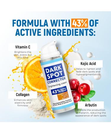 Dark Spot Remover for Face & Body - Vitamin C Niacinamide & Collagen - Skin Lightening Cream for Men & Women - 43% Active Ingredients - Dark Spot Corrector & Brightening Cream - Buy Online on GoSupps.com