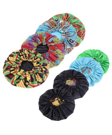 Qianmome Women Double-Layer Extra Large Print Satin Bonnet Sleep Cap African Pattern Fabric Ankara Bonnets 4pcs Style C