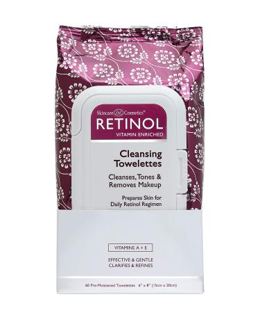 Retinol Anti-Aging Cleansing Towelettes – All-in-One Cleanser, Toner & Makeup Remover in a Convenient Pre-Moistened Wipe – On-The-Go Exfoliating, Toning & Hydrating Leaves Skin Clean, Fresh & Refined
