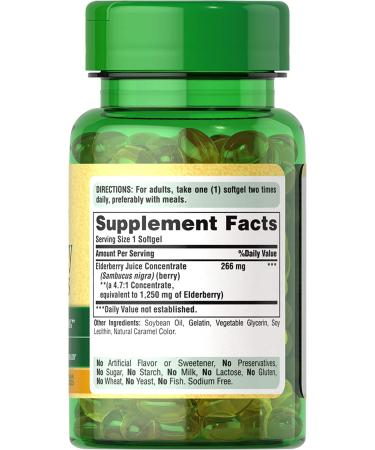 Elderberry Sambucus 1250mg - Antioxidant Support - 60ct Puritan's Pride - Buy Online on GoSupps.com