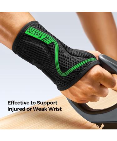 FREETOO S-Shaped Wrist Support Brace for Arthritis - Adjustable Carpal Tunnel Splint for Men and Women - Green (Medium, Left Hand) - Buy Online on GoSupps.com