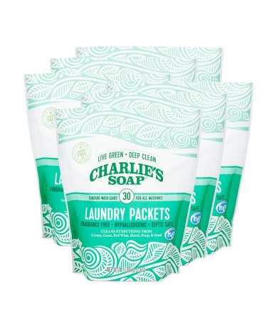 Charlie's Soap - Unscented Powdered Laundry Packets 30 Count (6 Pack 180 Total Loads) 30 Count (6 Pack)