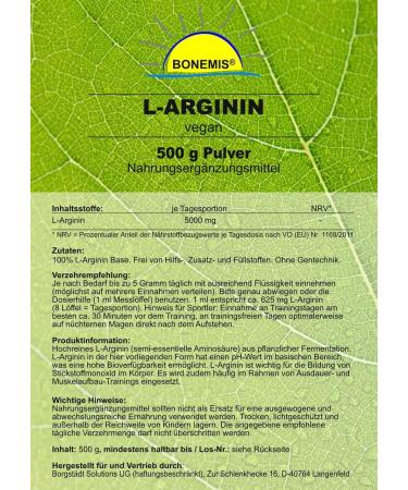 Premium Vegan L-Arginine Base 1 kg - 100% Pure Amino Acid No Additives Bonemis - Buy Online on GoSupps.com