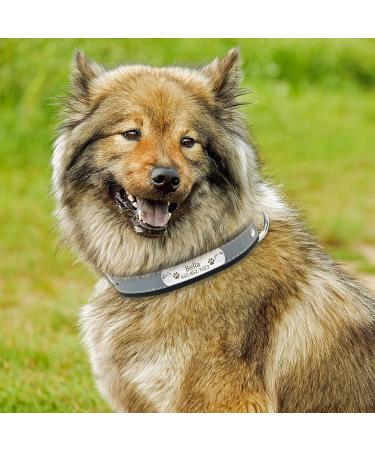 Senristar Personalized Reflective Leather Dog Collar with Engraved Name Tape - Warm Food Included for Small Medium & Large Dogs and Cats | Black (2.0 cm Width 28-36 cm Neck) - Buy Online on GoSupps.com