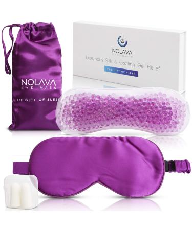 NOLAVA 100% Pure Mulberry Silk Sleep Eye Mask for sleeping |Luxe Silk Eye Cover| Gel Eye mask |Warm Compress|Cool Gel Pack|Light blocking|Adjustable silk band|Beautiful Sleep Gift for Women, Moms, Men Purple