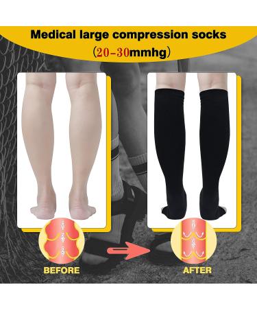 WHOTAY 2 Pairs Plus Size Toeless Compression Socks Wide Calf 20-30mmHg - Black 3XL - Buy Online on GoSupps.com