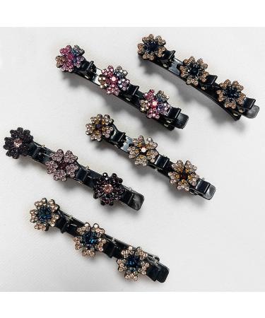 Buy 5-Piece Crystal Flower Hair Clip Set | Rhinestone Dual Layer Duck Beak Clips for Women & Girls - Perfect for Braided Hairstyles - Buy Online on GoSupps.com