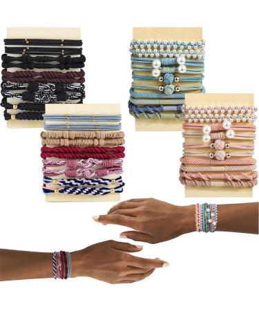 40 Pcs Boho Elastics Bracelet Hair Ties for Women Girls  Bracelet Hair Ties for Thick Hair and Thin Hair  No Damage No Crease No Slip for Braids and Afro Puff (40)