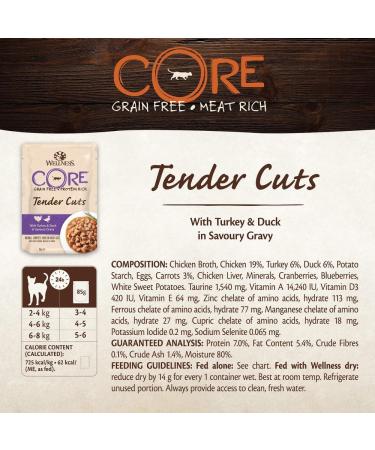 Wellness Core Tender Cuts Cat Food - Grain Free Wet Sauce High Meat Content Turkey Selection Mix (6 x 85g Pack) - International Shipping Available - Buy Online on GoSupps.com