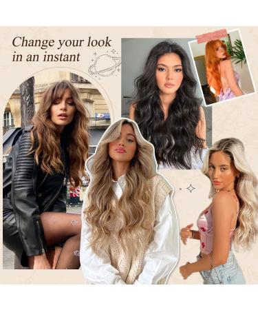 Nnzes Clip in Long Wavy Hair Extension 4PCS Thick Brown mix Blonde Double Weft 20 Inch Synthetic Hair Extension for Women - Buy Online on GoSupps.com