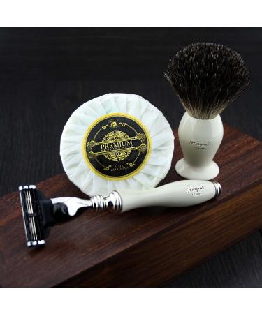 Premium 3 Edge Shaving Razor Kit - Black Badger Hair Brush & Soap in Handmade Wooden Box | Perfect Gift for Men - Buy Online on GoSupps.com