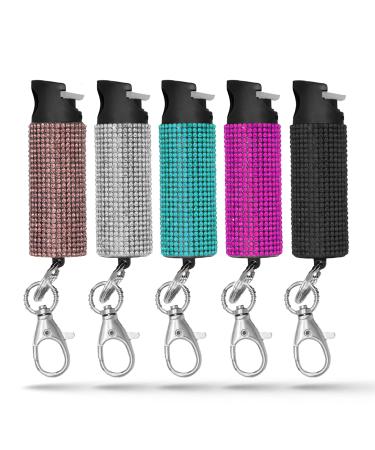 Guard Dog Security Bling-it-On Cute Pepper Spray for Women  Fashionable Key Holder - 16 (5m) Accurate Spray Range - Self-Defense Accessory Designed for Women 5-Pack (Black/Pink/White/Teal/Purple)
