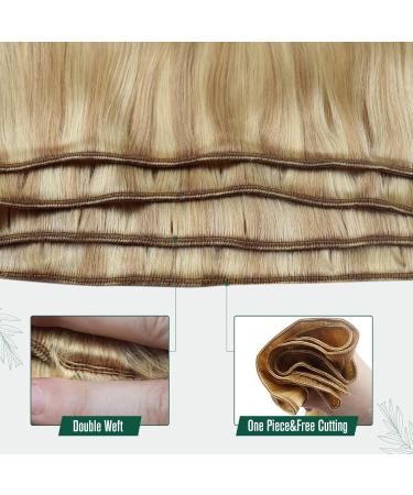 Runature Real Hair Extensions - 55cm Gold Blonde Highlight Tress for Sewing | 100g Light Blonde Human Hair Treats #16P24 - Buy Online on GoSupps.com