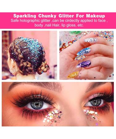 Aslanka Holographic Blue Chunky Glitter Sequins - Perfect for Body Art Festival Decorations & DIY Crafts - Buy Online on GoSupps.com