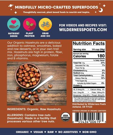 Wilderness Poets Organic Raw Oregon Hazelnuts with Skins - No Shells - 2lb Bulk Size - Buy Online on GoSupps.com