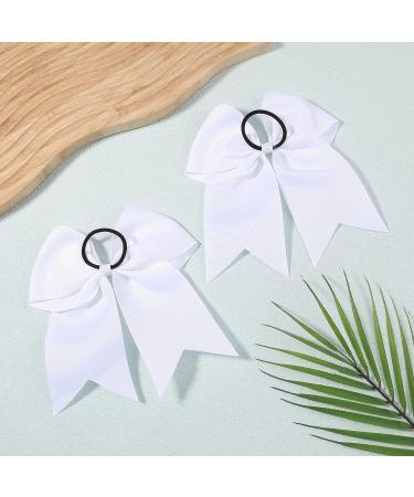 2 PCS Large 8 Inch Cheer Hair Bows with Ponytail Holder for Teen Girls - White - Buy Online on GoSupps.com