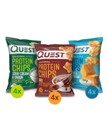 Quest Nutrition Protein Chips Variety Pack, (BBQ, Cheddar & Sour Cream, Sour Cream & Onion), High Protein, Low Carb, 1.1 Ounce (Pack of 12)