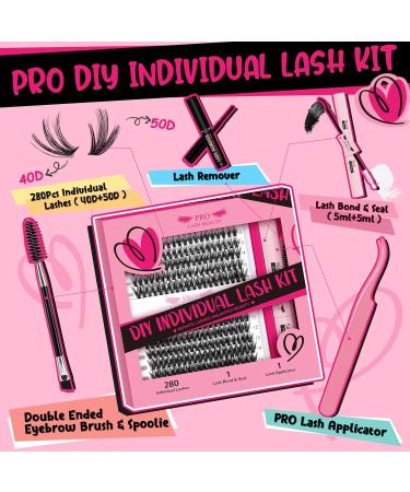 PRO DIY Eyelash Extension Kit - 280 PCs Individual Clusters Applicator & Brush for Beginners | 40D + 50D 9-16 Mix - Buy Online on GoSupps.com