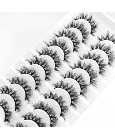 Goseek 3D Fake Mink Eyelashes - 10 Pairs Pack | Handmade Short Cat Eye Lashes for Natural Look and Charming Appeal - Reusable and Wispy Fluffy False Lashes | 14-19mm - Buy Online on GoSupps.com