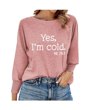Yihaojia Womens Long Sleeve Round Neck Shirts Basic Tee Cute Graphic Ghost Tunic Tops 2023 Fashion Fall Pullover Blouse Pink#87 Medium