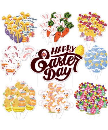 Easter Cupcake Toppers 73pcs Colorful Easter Egg Bunny Chicks Cake Decorations for Happy Easter Theme Party Supplies Kids Birthday Decorations