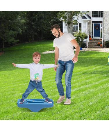 Kids Rocking Seesaw Balance Board with 5 Wooden Balls - Sensory Training Toy for Children - Blue - Buy Online on GoSupps.com