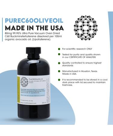 PureC60OliveOil C60 Avocado Oil 250ml - 99.95% Carbon 60 Solvent Free 200mg - Same Day Priority Shipping - from The Leading Global Producer - Buy Online on GoSupps.com