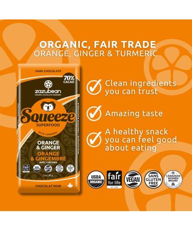 Zazubean SUPERFOODS Chocolate bars - Organic Vegan Fair trade Gluten free Soy Free (Orange Ginger & Turmeric) - Buy Online on GoSupps.com