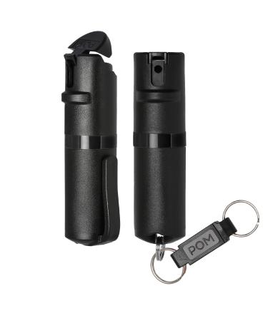 POM Pepper Spray Combo Pack Clip & Keychain - Maximum Strength OC Spray Self Defense- Tactical Compact & Safe Design - 25 Bursts & 10 ft Range - Stream Spray Pattern Black and Black