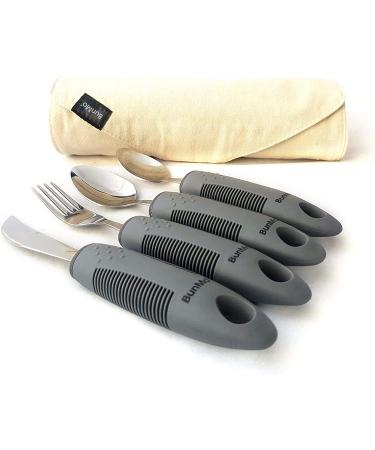 BunMo Adaptive Utensils for Elderly & Arthritis - 4 Piece Set with Travel Pouch - Buy Online on GoSupps.com