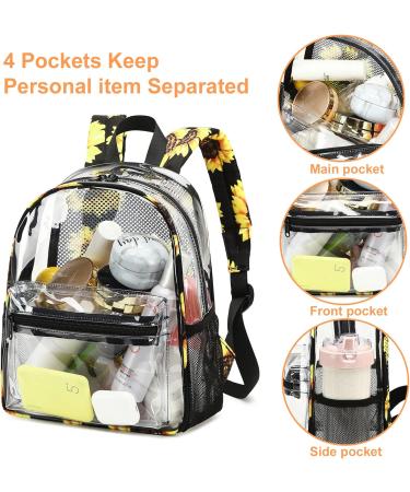 Clear Mini Backpack Stadium Approved - Small Transparent 12x12x6 Bag for Work, Travel, Festival Security - Sunflower Design - Buy Online on GoSupps.com