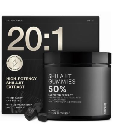 Shilajit Gummies for Men - 50% Fulvic Acid - Extra Strength 8750mg Equivalent - with Turmeric & Ashwagandha Extract - Third-Party Lab Tested for Purity & Potency - 60 Gummies 60 Count (Pack of 1)