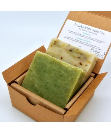 Double Mint Soap Gift Set (2 Full Size Bars) - Eucalyptus Spearmint  Peppermint - Great for ACNE & OIL SKIN - Handmade in USA with All Natural / Organics Ingredients & Essential Oils